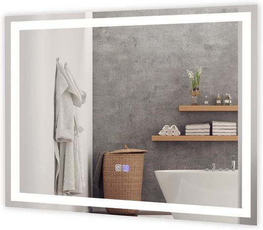 80 x 60 cm LED Lighted Mirror with Adjustable Brightness and Color Temperature