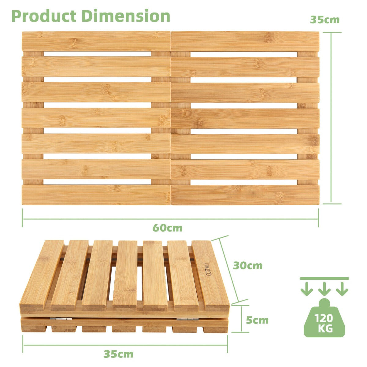 Folding Bamboo Bath Mat with Non-Slip Feet for Shower Sauna and Spa-Natural