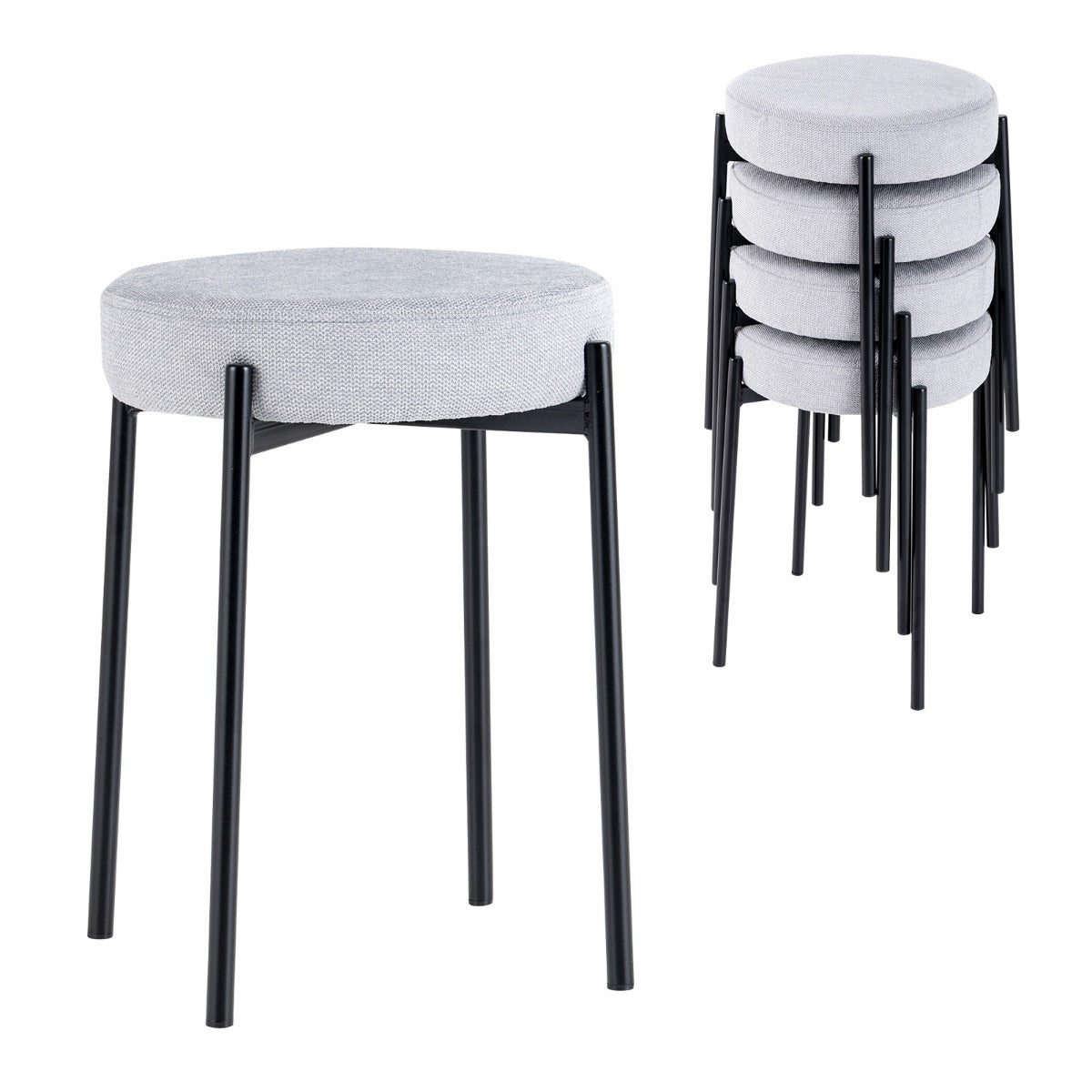 Bar Stools Set of 4 with Metal Legs and Sponge Padded Cushion-Light Grey