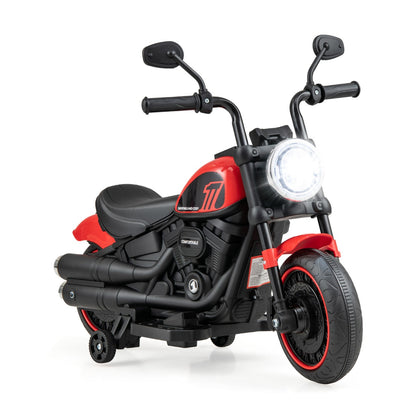 Battery Powered Motorbike with Training Wheels and Threaded Tires for Toddlers-Red
