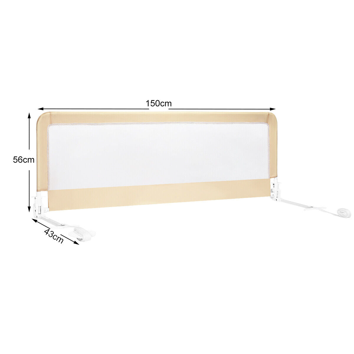 Toddler Safety Bed Rail with Adjustable Height and Durable Mesh Cloth-Beige
