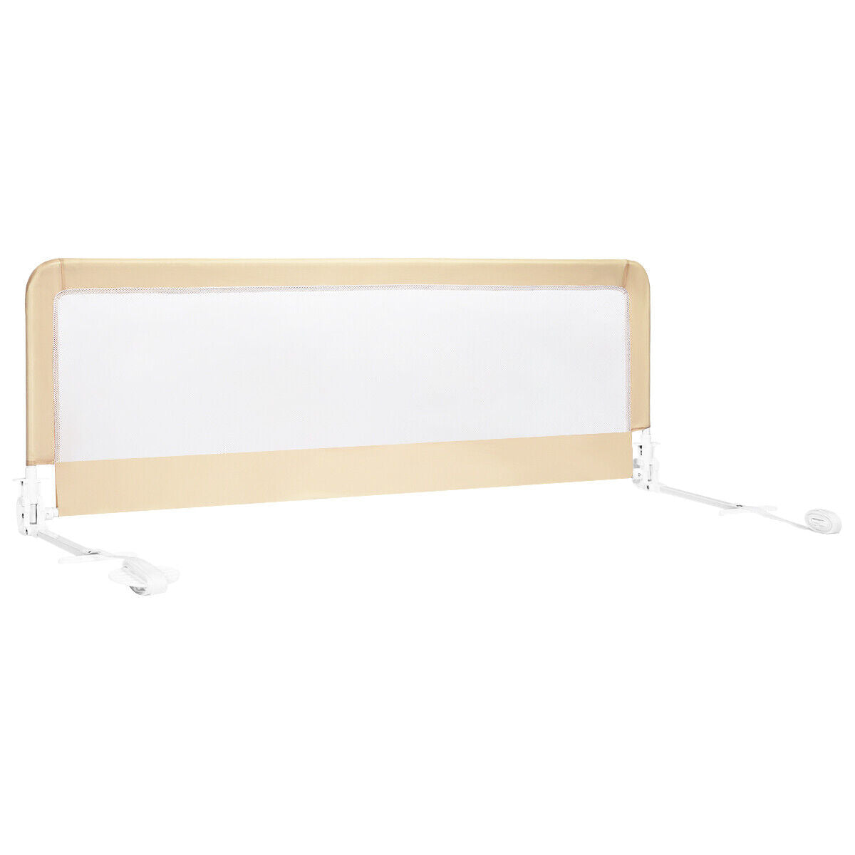 Toddler Safety Bed Rail with Adjustable Height and Durable Mesh Cloth-Beige