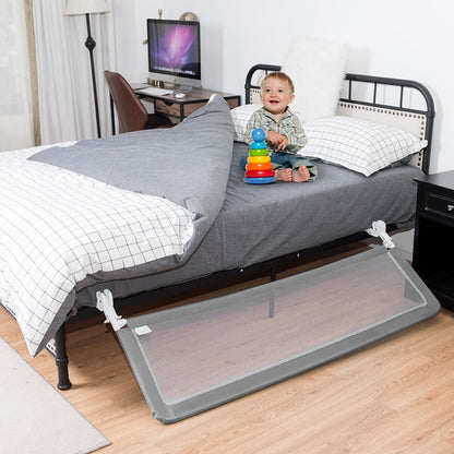 Toddler Safety Bed Rail with Adjustable Height and Durable Mesh Cloth-Grey