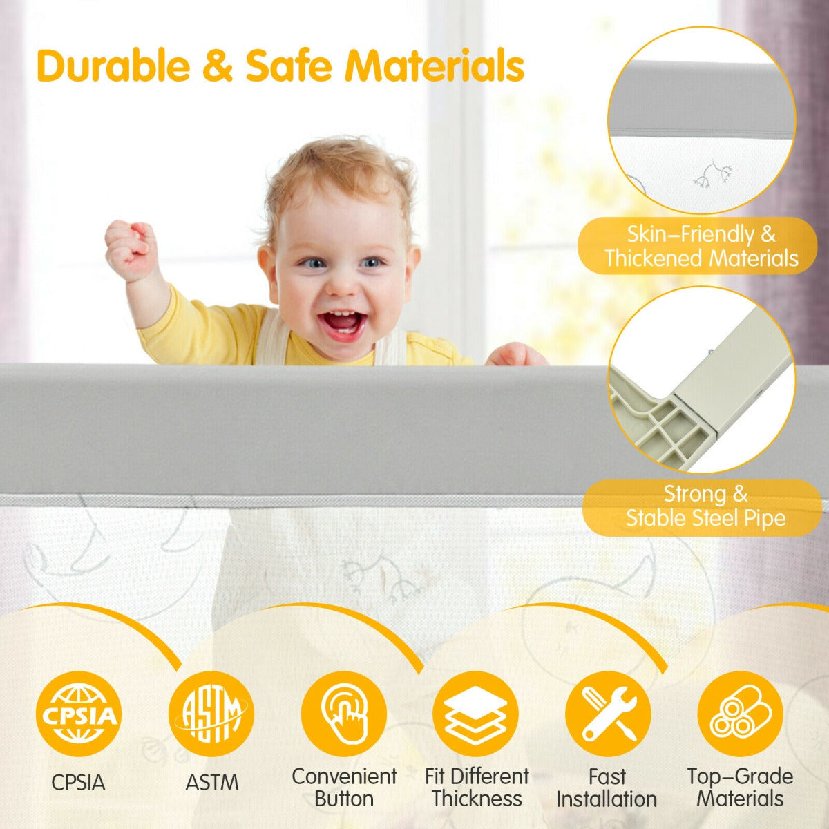 Baby Bed Rail Guard with Double Safety Lock for Queen Size-Size 1