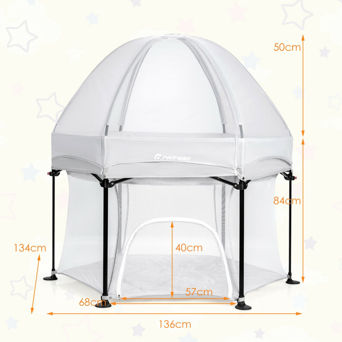 Portable Baby Playpen with Breathable Mesh and Removable Canopy-Grey