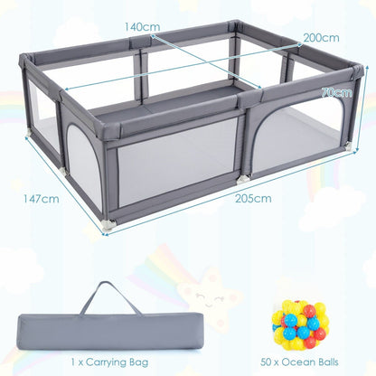 Kids Infant Safety Yard Activity Center with Ocean Balls-Dark Grey