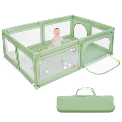 Large Baby Playpen with 50 Balls and Zipper Door-Green