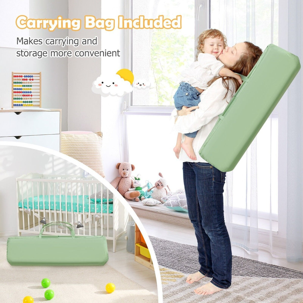 Large Baby Playpen with 50 Balls and Zipper Door-Green