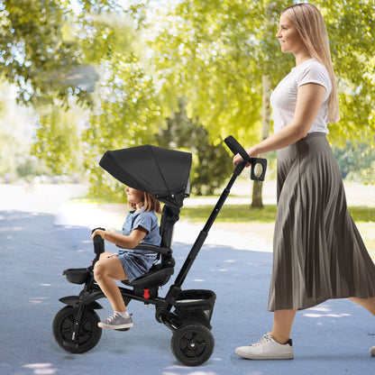 Folding Baby Tricycle with 360° Swivel Seat and Adjustable Canopy-Black