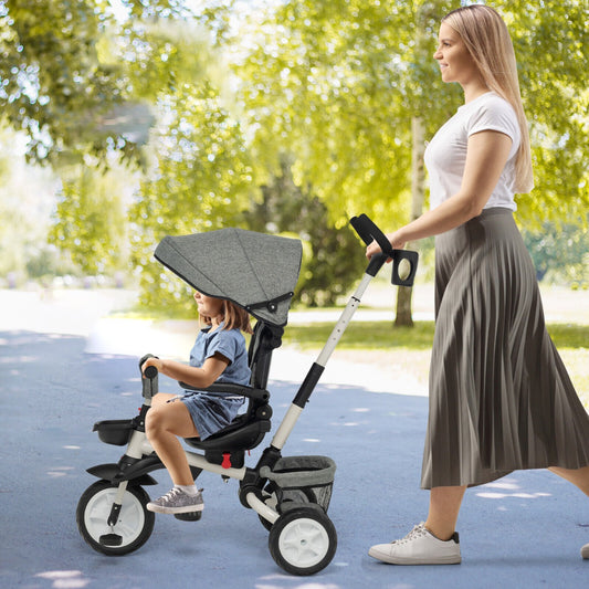 Folding Baby Tricycle with 360° Swivel Seat and Adjustable Canopy-Grey