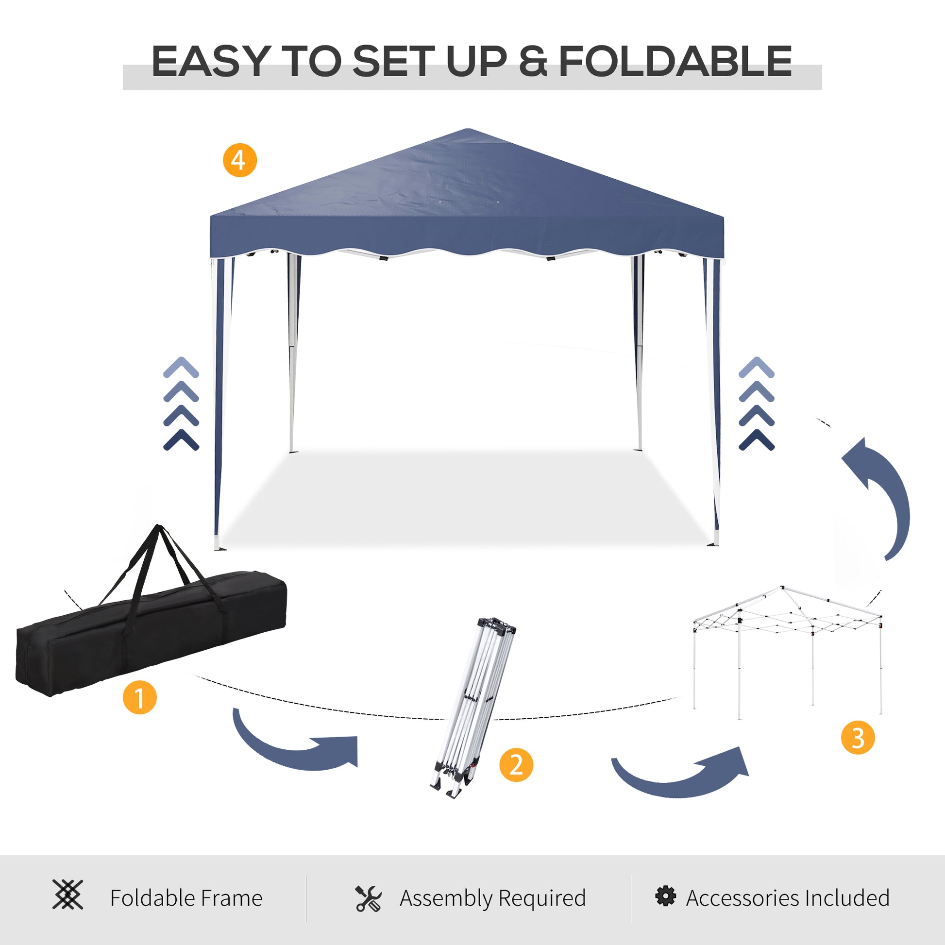 Outsunny 3 x 3cm Adjustable Height Pop-Up Gazebo, with Bag - Blue