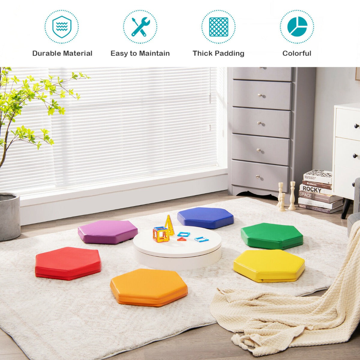 6 Pieces Kids Foam Seat Floor Cushions with Handle-Colourful