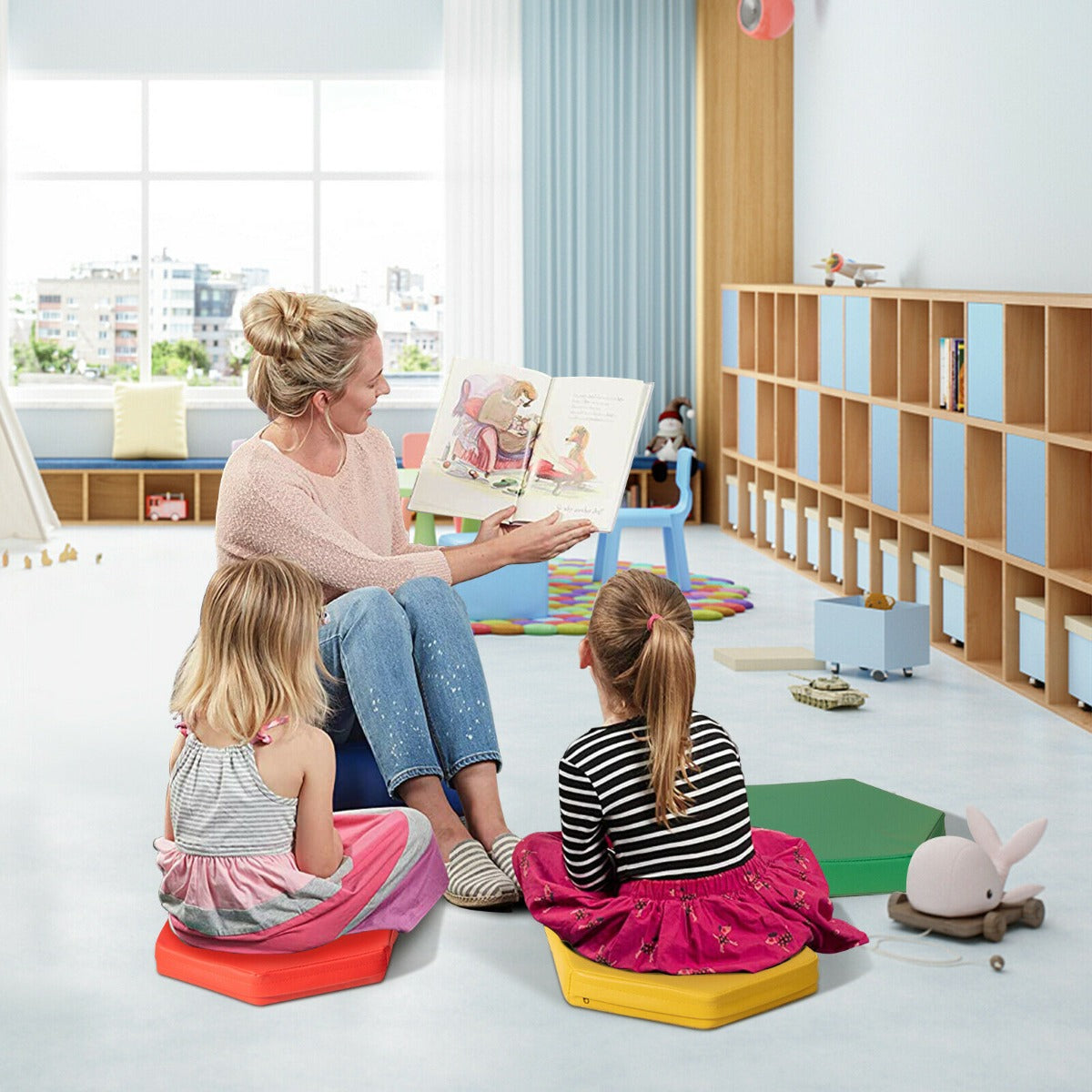 6 Pieces Kids Foam Seat Floor Cushions with Handle-Colourful