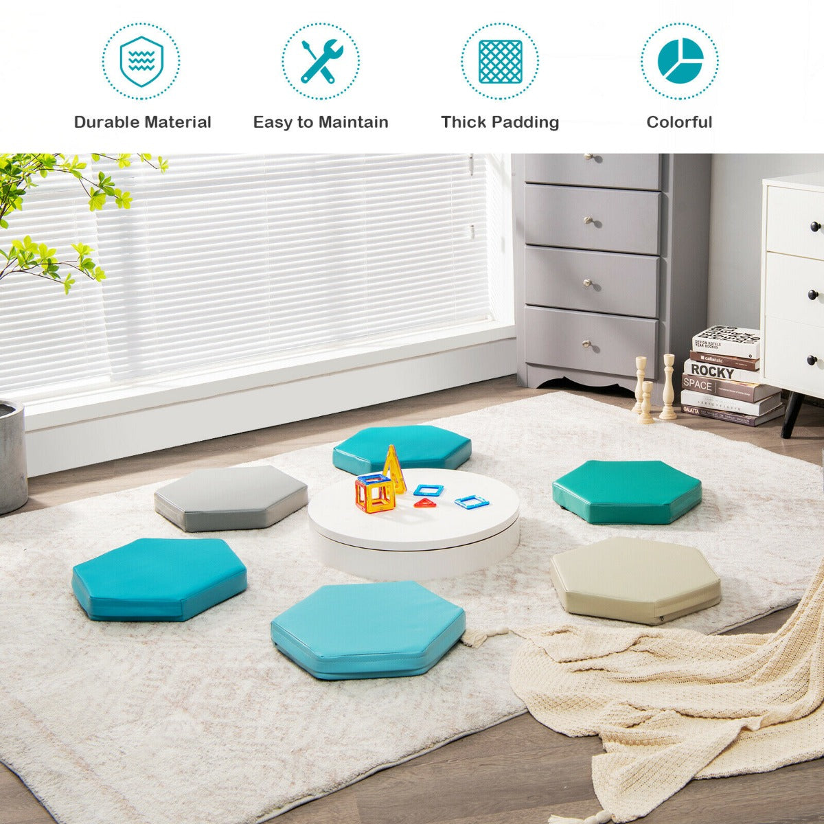 6 Pieces Kids Foam Seat Floor Cushions with Handle-Morandi