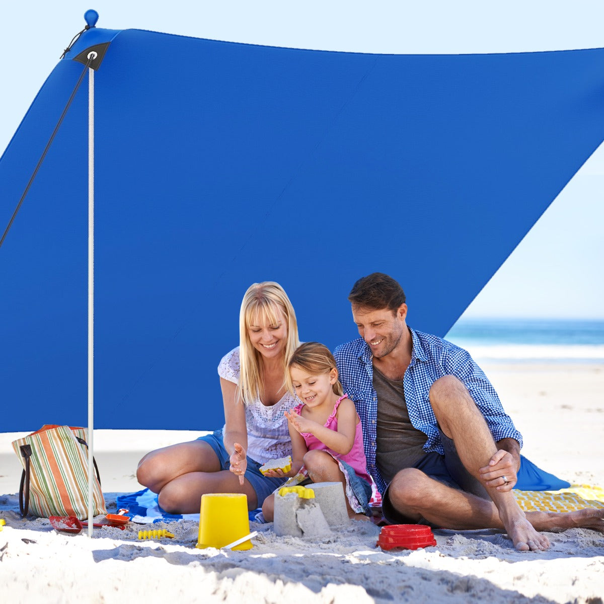Beach Tent Sun Shelter with 4 Sandbags and UPF 50+ Protection-Blue