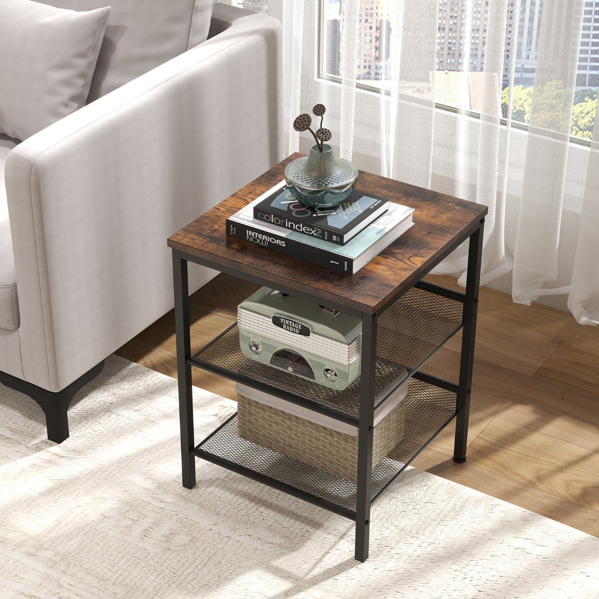 3 Tier Industrial Styled Side Table Bedside Table