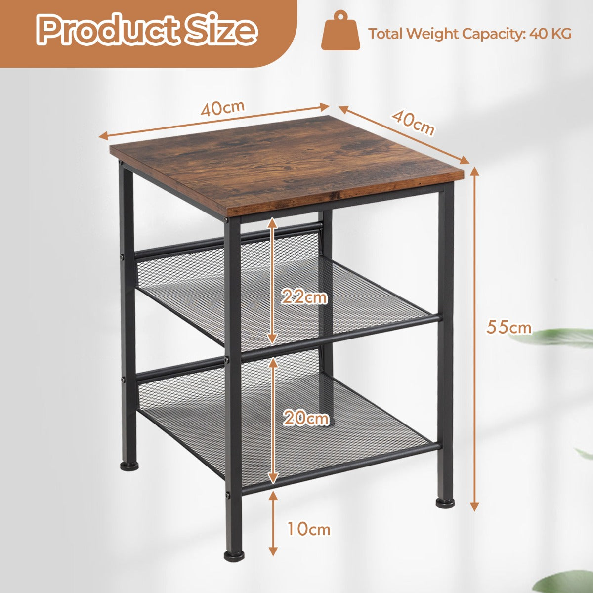 3 Tier Industrial Styled Side Table Bedside Table