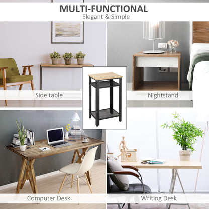 HOMCOM Industrial-Style Boxy Side Table 3 Layer 2 Shelves Storage Display w/ Metal Frame Stylish On-Trend Bedside End Table Nightstand