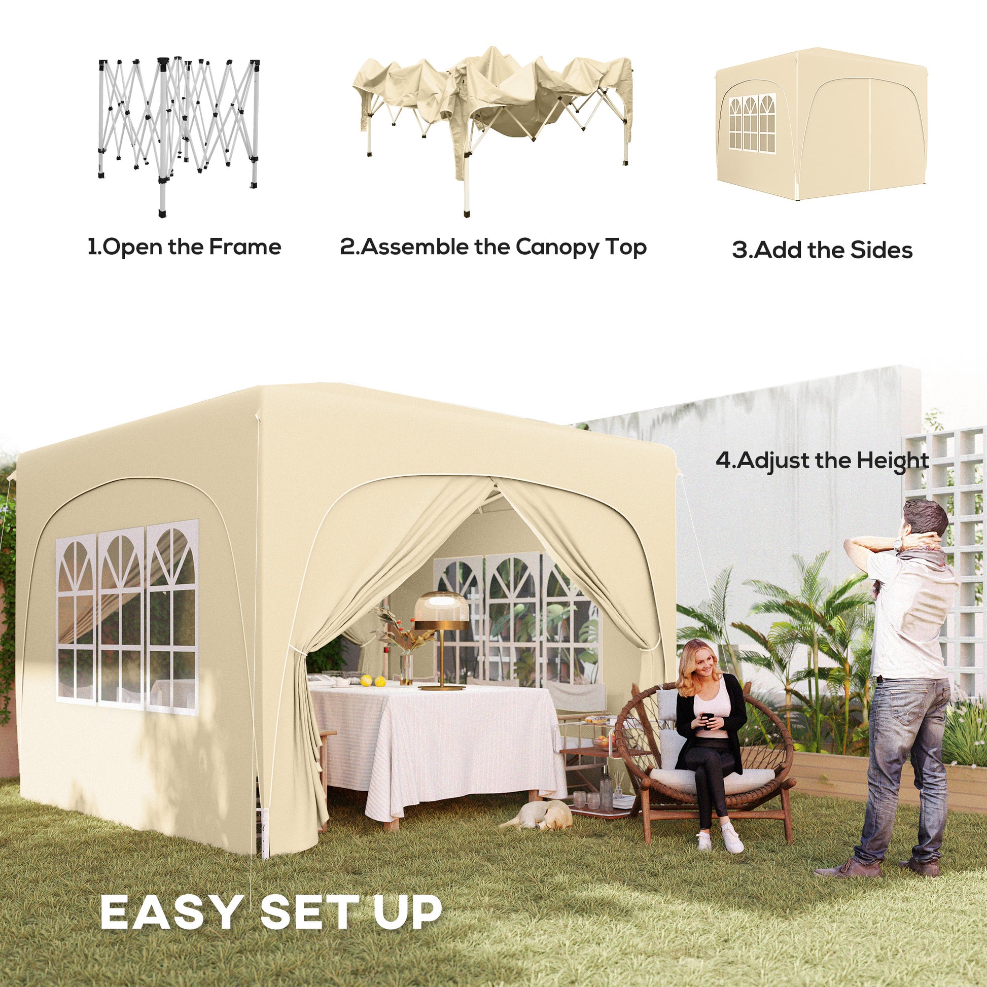 Outsunny 3 x 3m Pop-Up Gazebo Shelter, with Accessories - Sand
