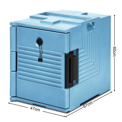 Front-Loading Insulated Food Pan Carrier for 6 Full-Size Pans-Blue