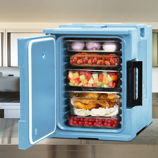 Front-Loading Insulated Food Pan Carrier for 6 Full-Size Pans-Blue