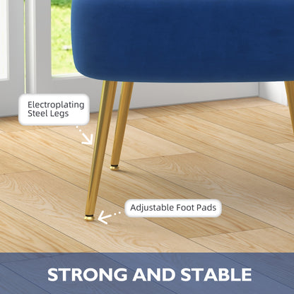 HOMCOM Set of 2 Accent Chairs, Upholstered Living Room Chairs with Gold Tone Steel Legs, Wingback Armless Chairs, Dark Blue