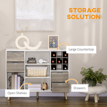 HOMCOM Modern Kitchen Sideboard, Buffet Table with Removable Wine Rack, Drawers and Open Compartments for Living Room, Dining Room, Grey