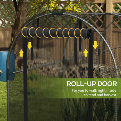 Outsunny 360 x 120cm Galvanised Steel Fruit Cage, Plant Protection Tent with Zipped Door, Black