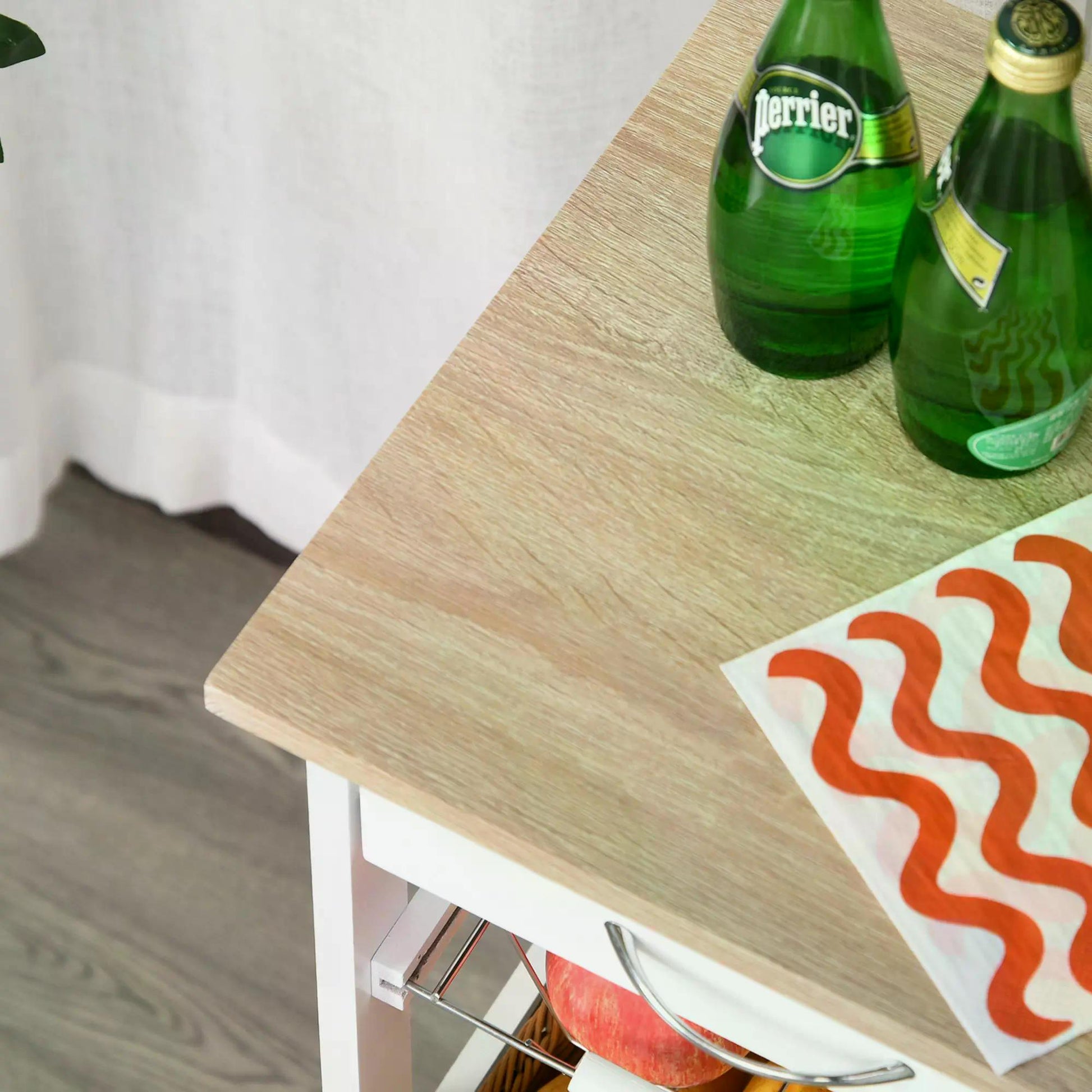 HOMCOM Mobile Rolling Kitchen Island Trolley for Living room, Serving Cart with Drawer & Basket, White