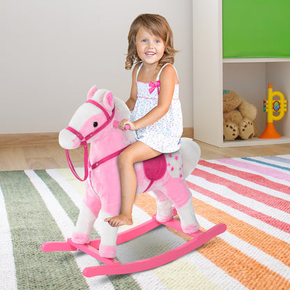 HOMCOM Childrens Plush Rocking Horse with Sound-Pink