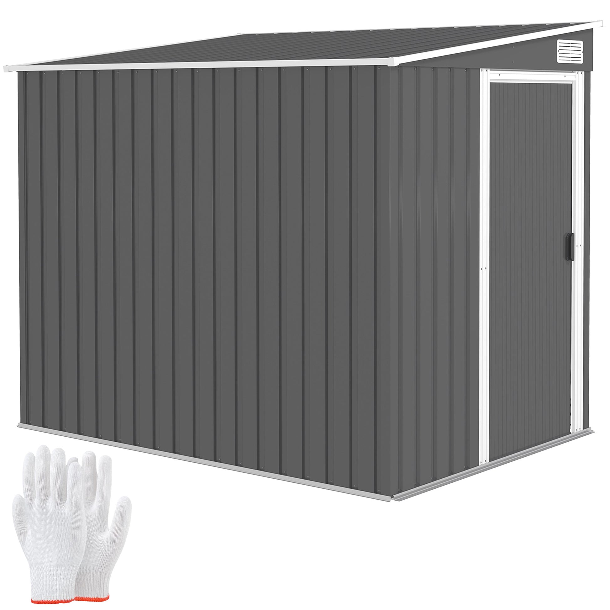 Outsunny 7 x 5ft Galvanised Metal Shed, with Sliding Door - Dark Grey
