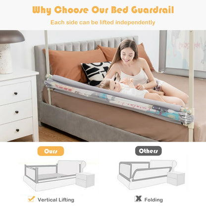 175CM Baby Bed Rail Guard with Double Safety Lock and Adjustable Height-Grey