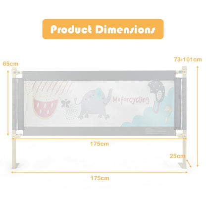 175CM Baby Bed Rail Guard with Double Safety Lock and Adjustable Height-Grey