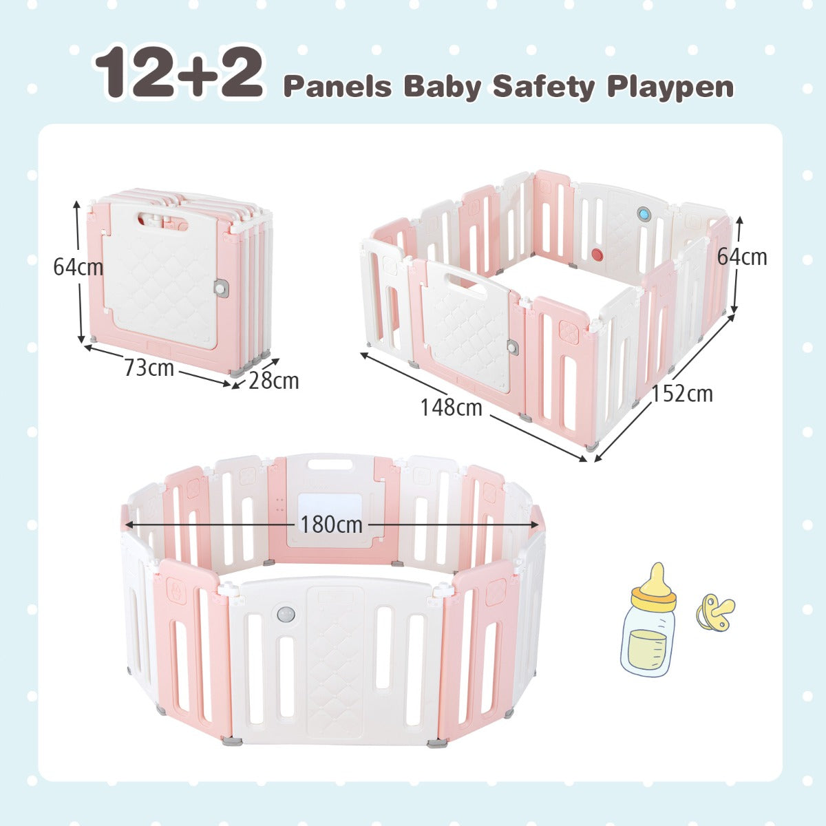 Foldable Baby Playpen with Whiteboard and Rotatable Ball-Pink