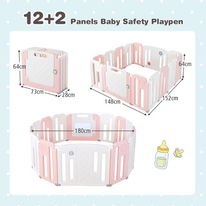 Foldable Baby Playpen with Whiteboard and Rotatable Ball-Pink