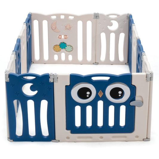 Baby Playpen Kids 12 HDPE Panel with Safety Lock and Educational Toys-Blue