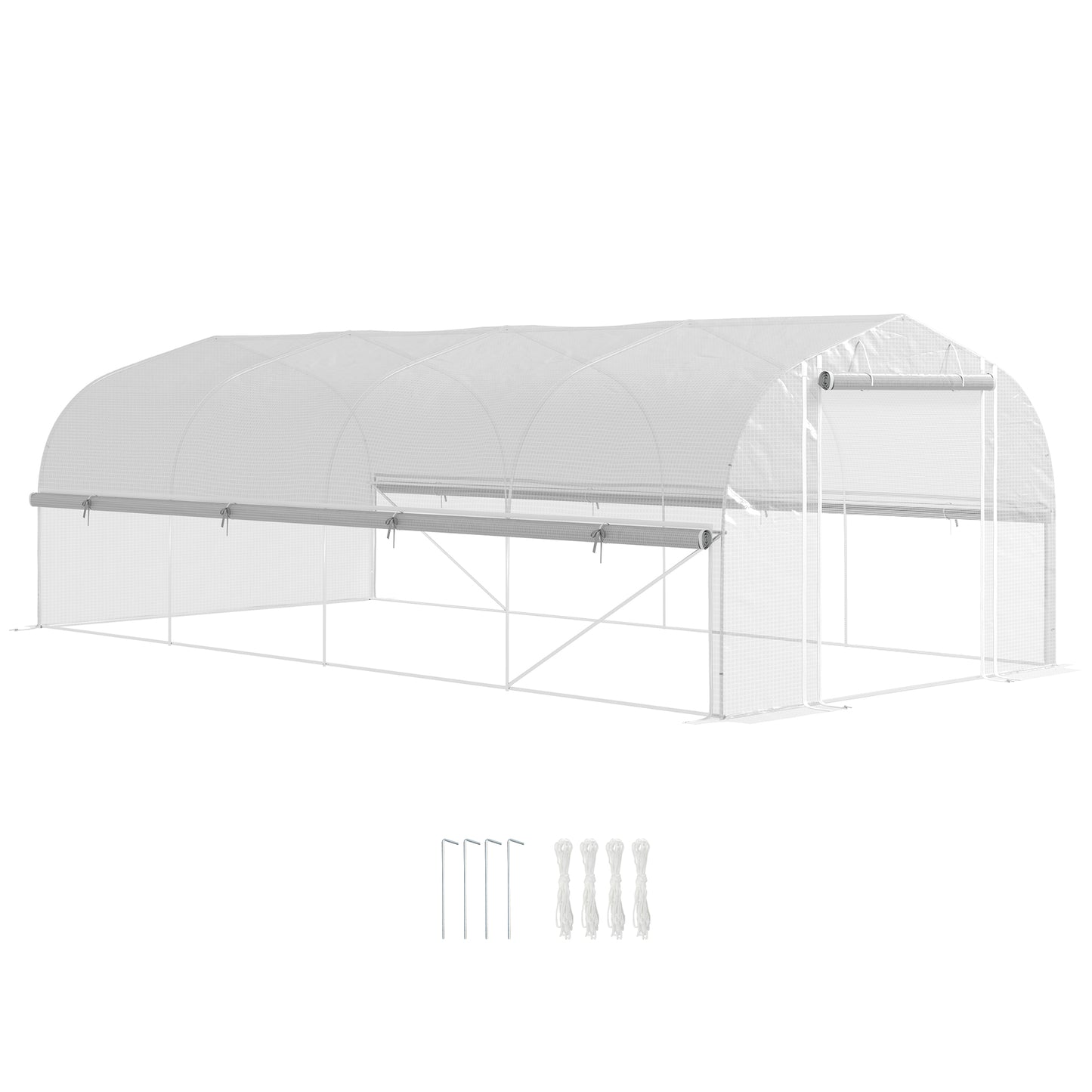 Outsunny 19.5 x 9.8ft Tunnel Greenhouse, with Accessories - White