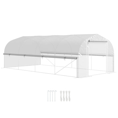 Outsunny 19.5 x 9.8ft Tunnel Greenhouse, with Accessories - White