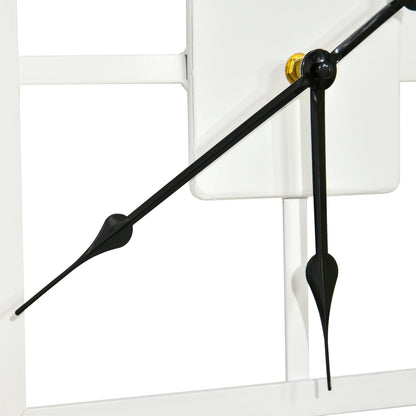 HOMCOM Vintage Large Wall Clock with Roman Numerals, 60cm/24 Inch Silent Non Ticking Metal Wood Clocks for Living Room Kitchen, Distressed White