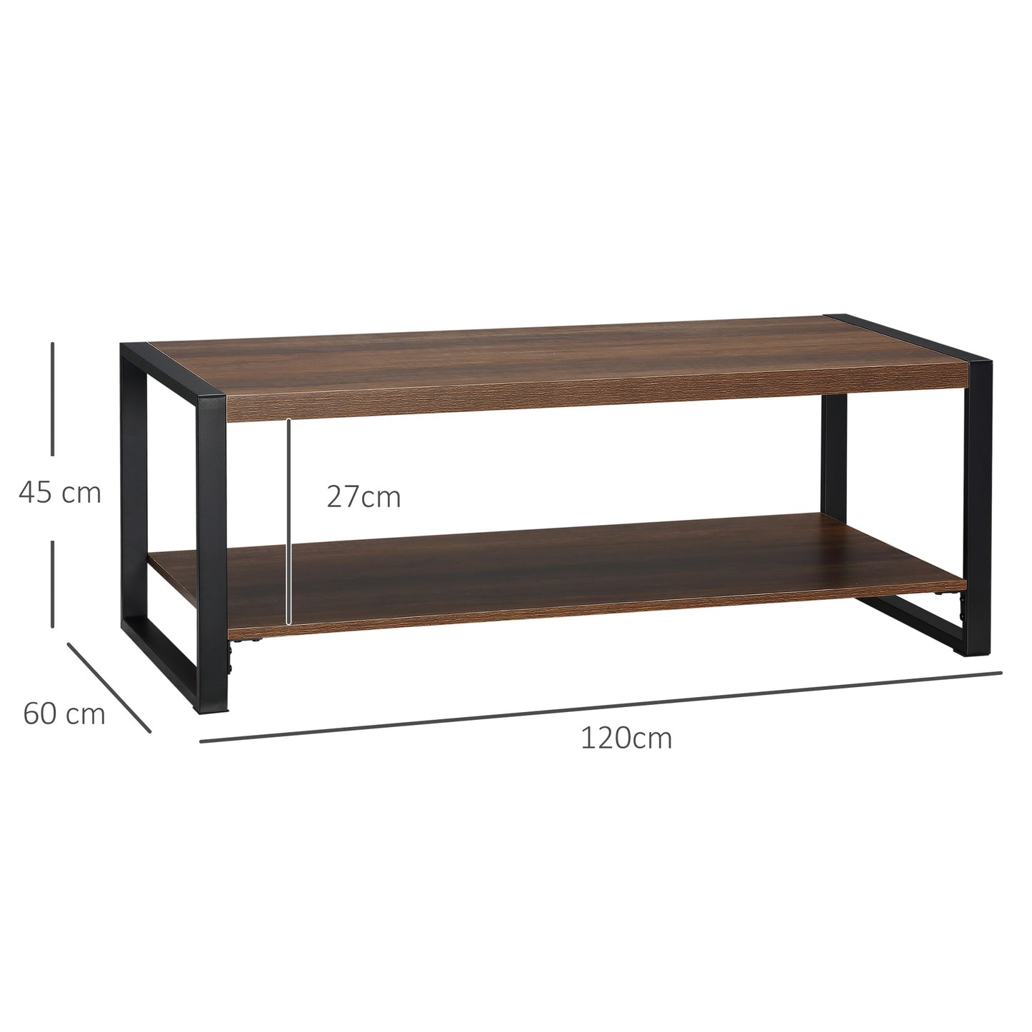 HOMCOM Industrial Coffee Table with Shelf and Steel Frame for Living Room,120cmx60cmx45cm, Natural