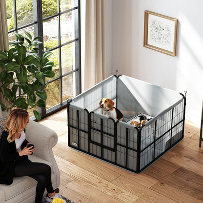 PawHut Steel Dog Whelping Box with Washable Whelping Pad, Wind-Resistant Cloth, for Small, Medium Dogs, 102 x 102 x 60cm