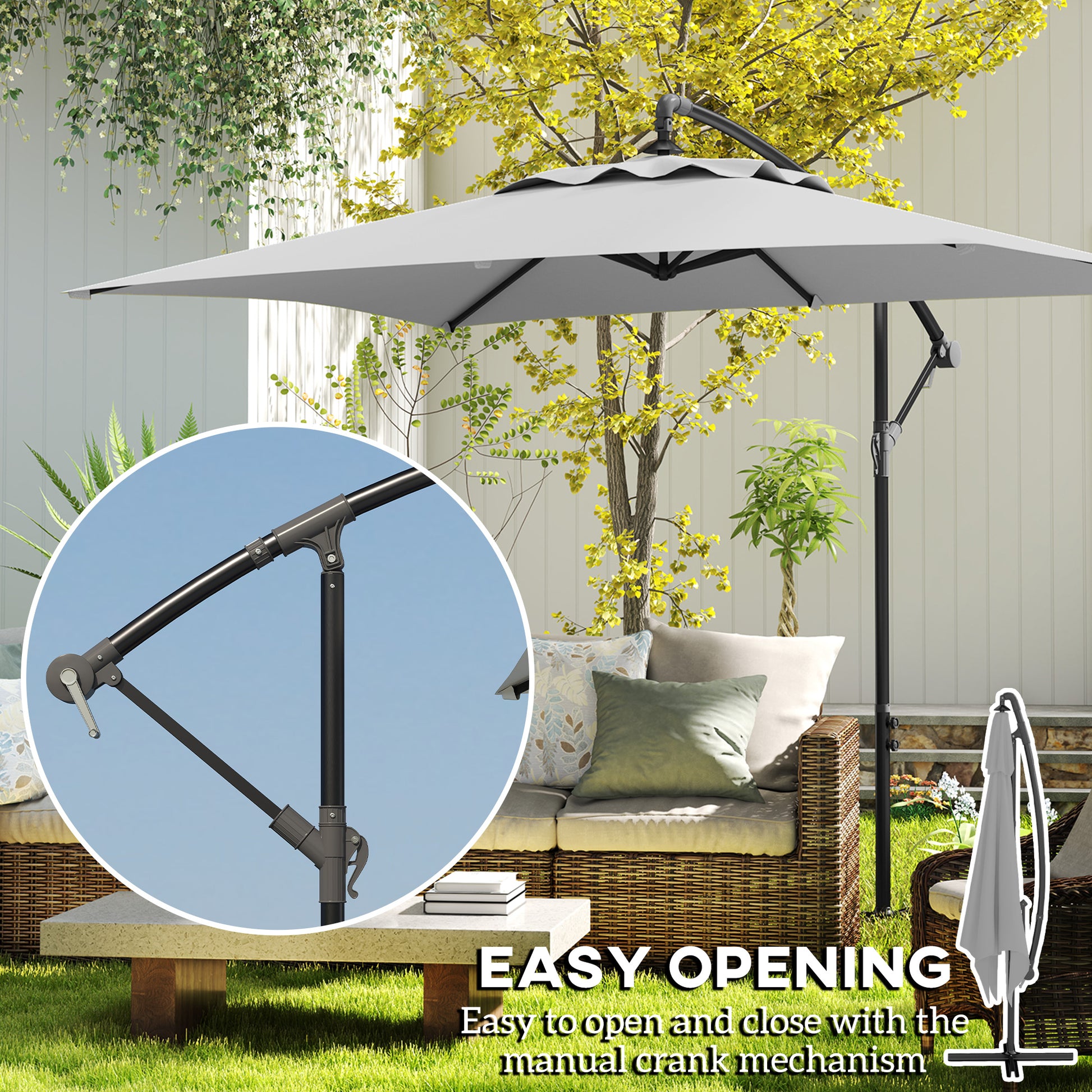 Outsunny 3(m) Cantilever Overhanging Parasol, with Cross Base - Light Grey