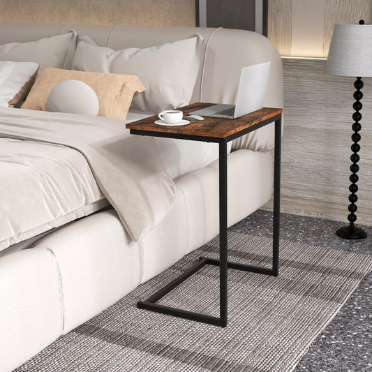C-shaped End Table with Heavy-duty Metal Frame for Coffee Snacks Laptop-Rustic Brown
