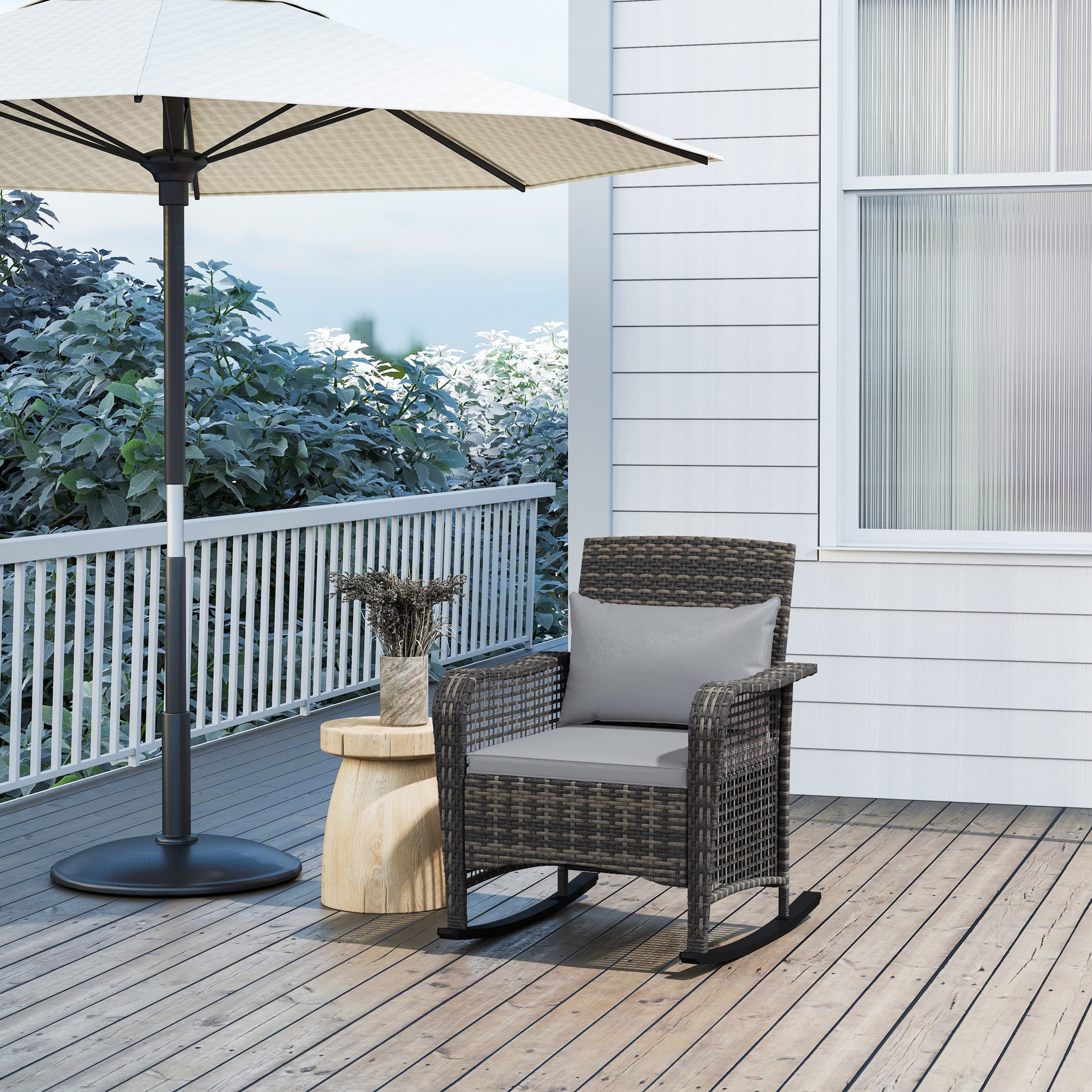 Outsunny Rattan Rocking Chair - Light Grey