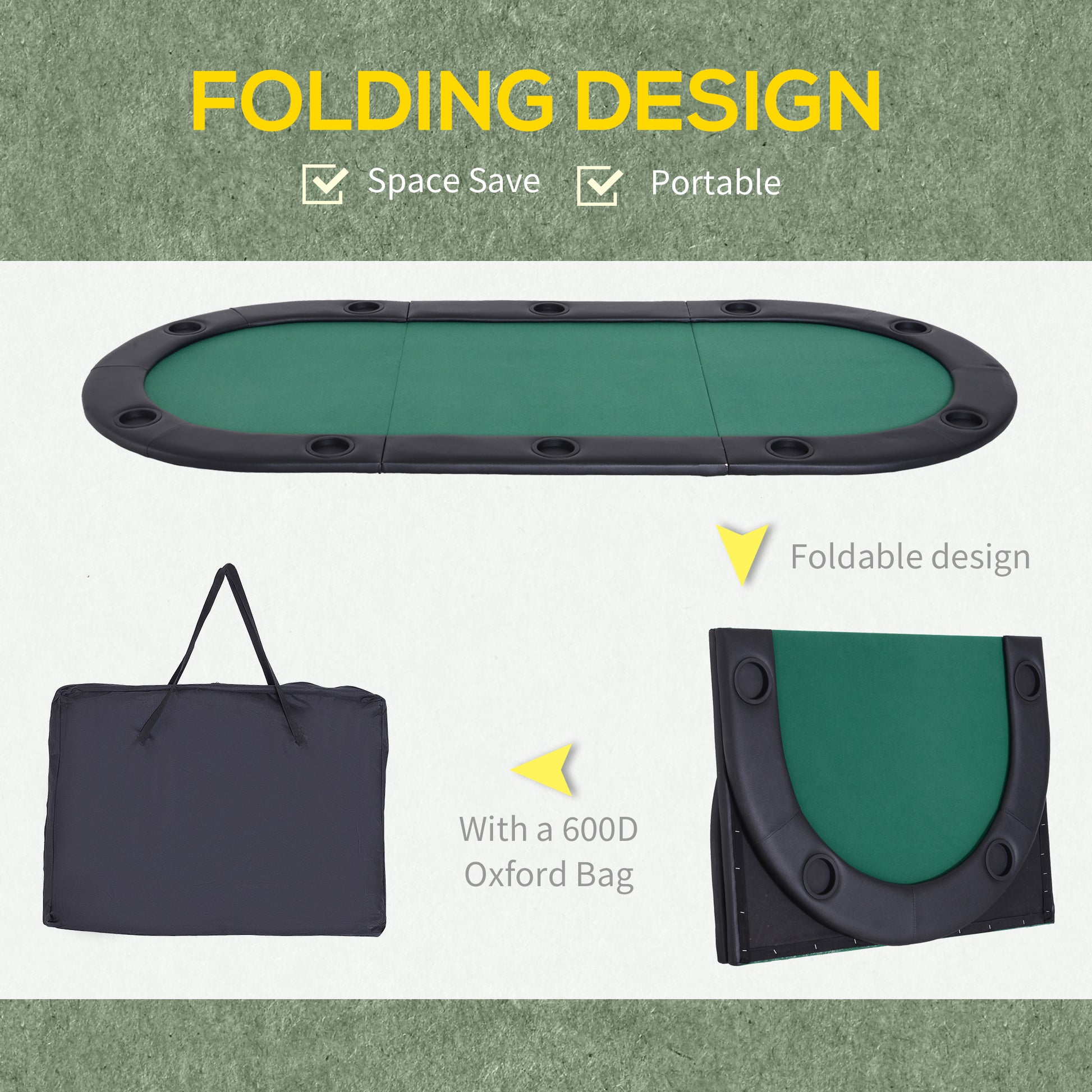 HOMCOM 200x90 cm Classic Folding Poker Table W/Carry Bag