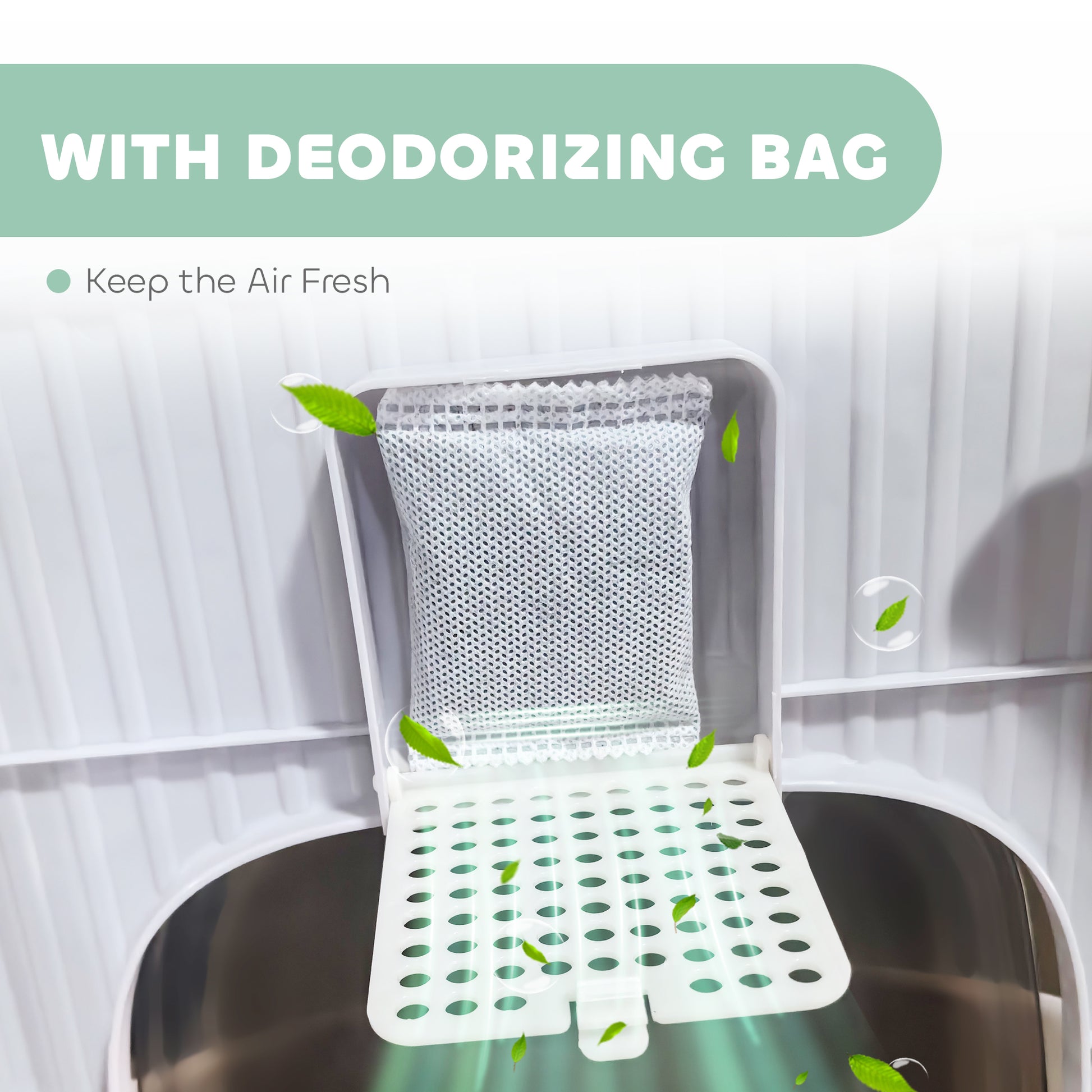 PawHut Cat Litter Box with Lid, Scoop, Deodorisation Bags, Top Entry