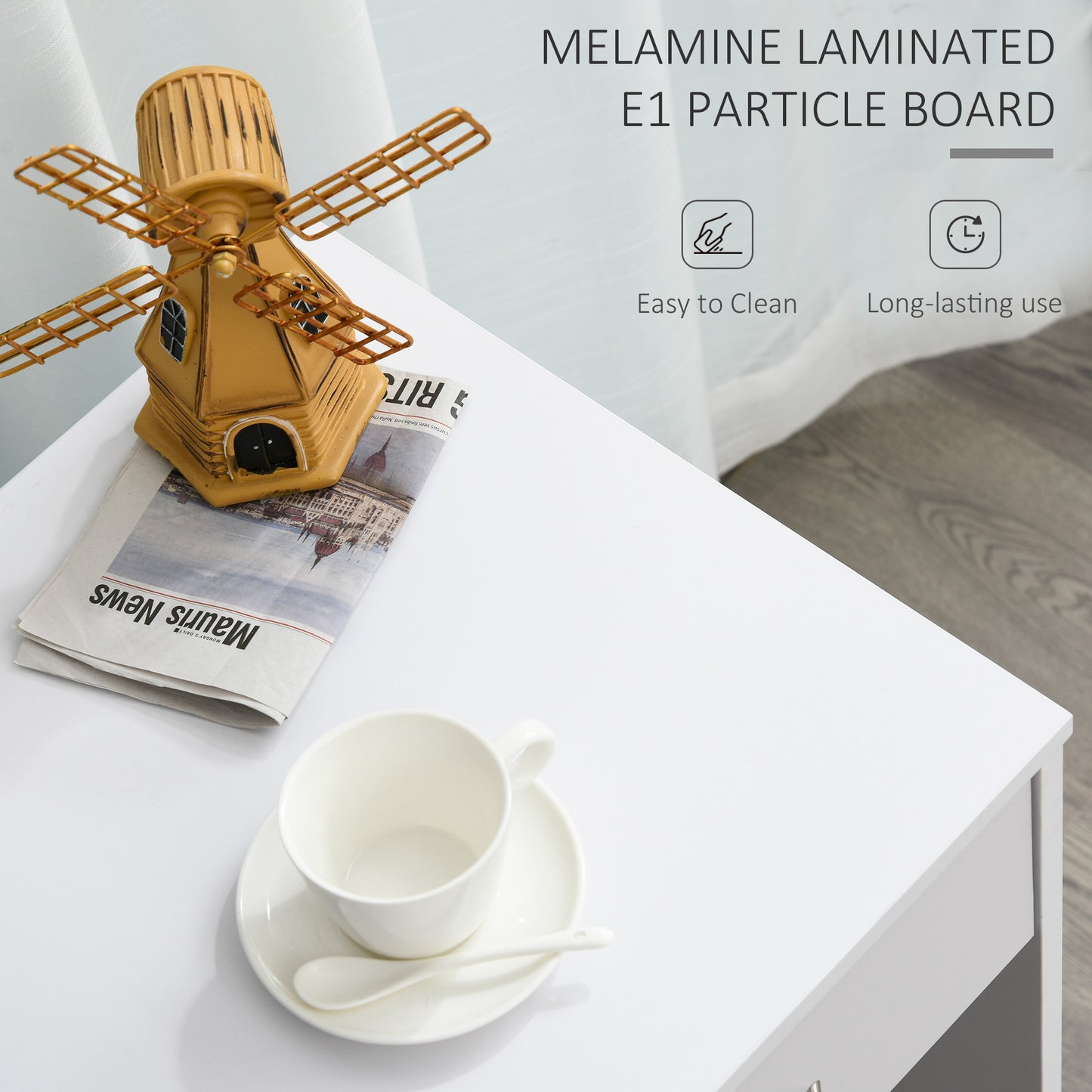 HOMCOM Computer Desk, Work Desk Table Study with Shelf Drawer, Study Table Storage Compartment, Writing Station Display Stylish Storage, White