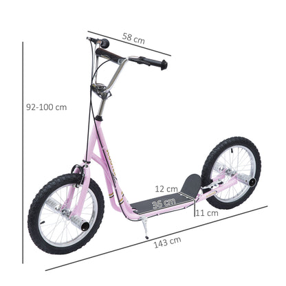 HOMCOM Non-Electric Pneumatic 16" Tyres Scooter-Pink