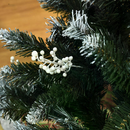 HOMCOM 4ft Artificial Snow Dipped Christmas Tree Xmas Pencil Tree Holiday Home Indoor Decoration with Foldable Feet White Berries Dark Green