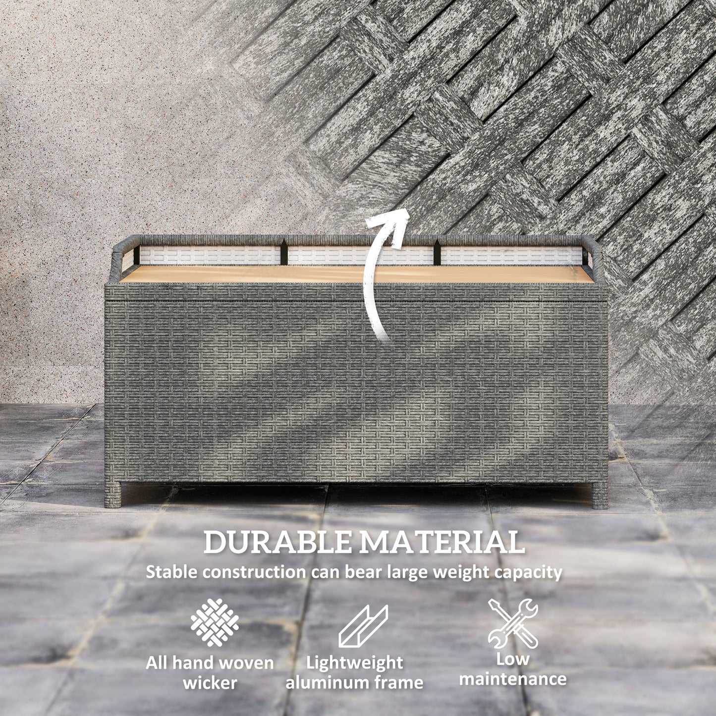 Outsunny 130 L Rattan Garden Storage Box, with Seat - Grey